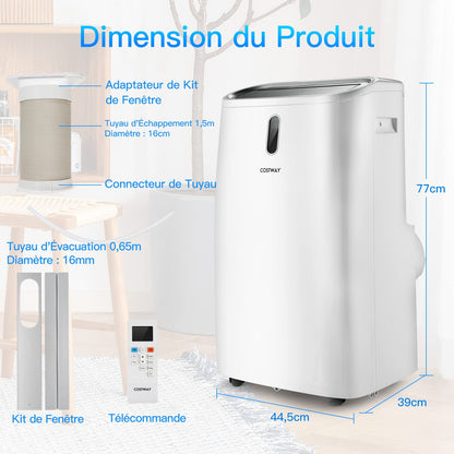 COSTWAY Climatiseur Mobile Silencieux 16000BTU, 5 EN 1,Refroidissement,Chauffage,Ventilateur,Déshumidificateur,Mode Nuit,Climatisation Rapide,Clim Mobile