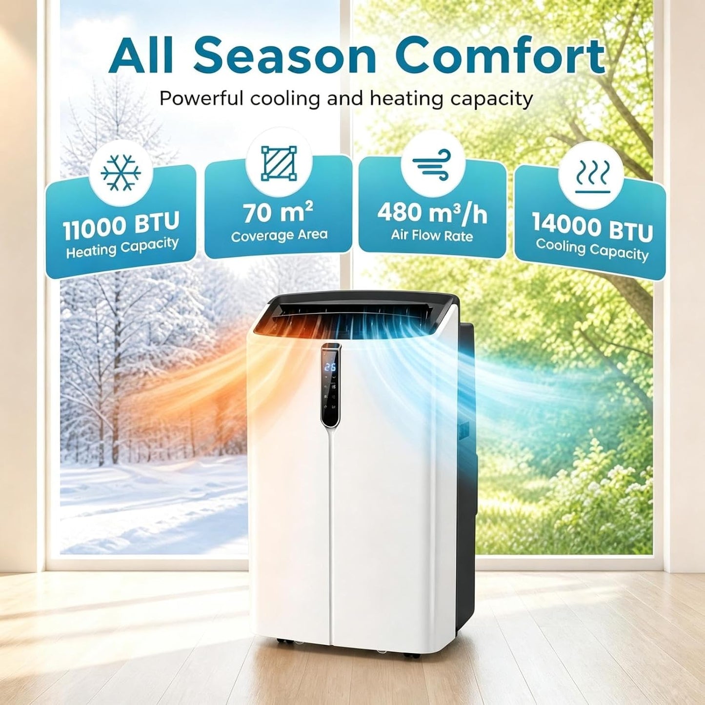 LIFEZEAL Climatiseur Mobile, Climatiseur Portable avec Fonctions Refroidissement, Chauffage, Déshumidification et Ventilation, Télécommande/Wi-Fi, Minuterie 24H (Style4-12000 BTU)