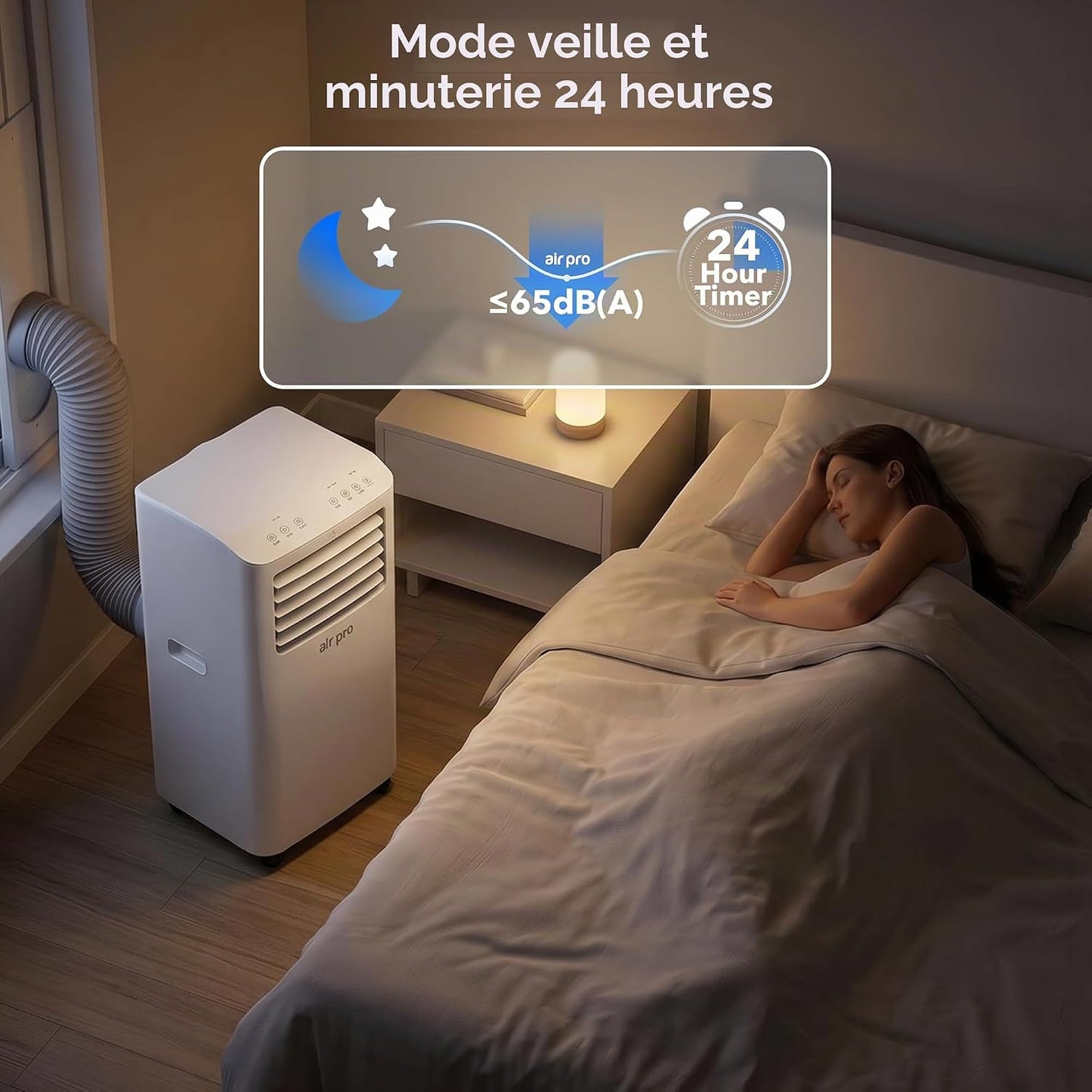 Air Pro 12000 BTU Climatiseur portable AC, unité intelligente Wifi 4-en-1 avec minuterie 24h et kit de fenêtre. Refroidisseur mobile écoénergétique de classe A pour pièces jusqu'à 30m2