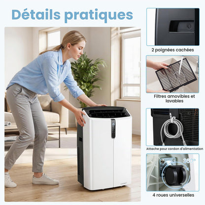 COSTWAY Climatiseur Mobile Silencieux 16000BTU, 5 EN 1,Refroidissement,Chauffage,Ventilateur,Déshumidificateur,Mode Nuit,Climatisation Rapide,Clim Mobile