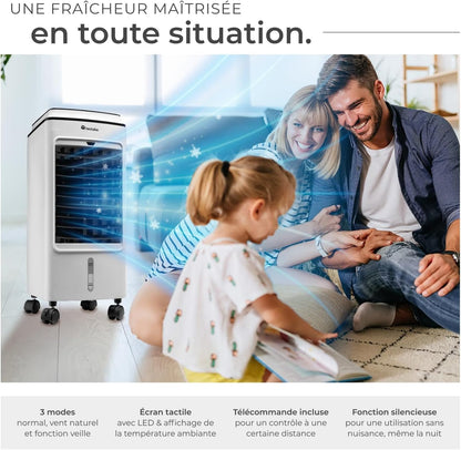tectake® Rafraichisseur d'air Mobile sans évacuation 3 en 1 Ventilateur et Humidificateur 3 Programmes avec Télécommande Éclairage LED Ventilateur portable Ventilateurs pour Chambre Salon Bureau