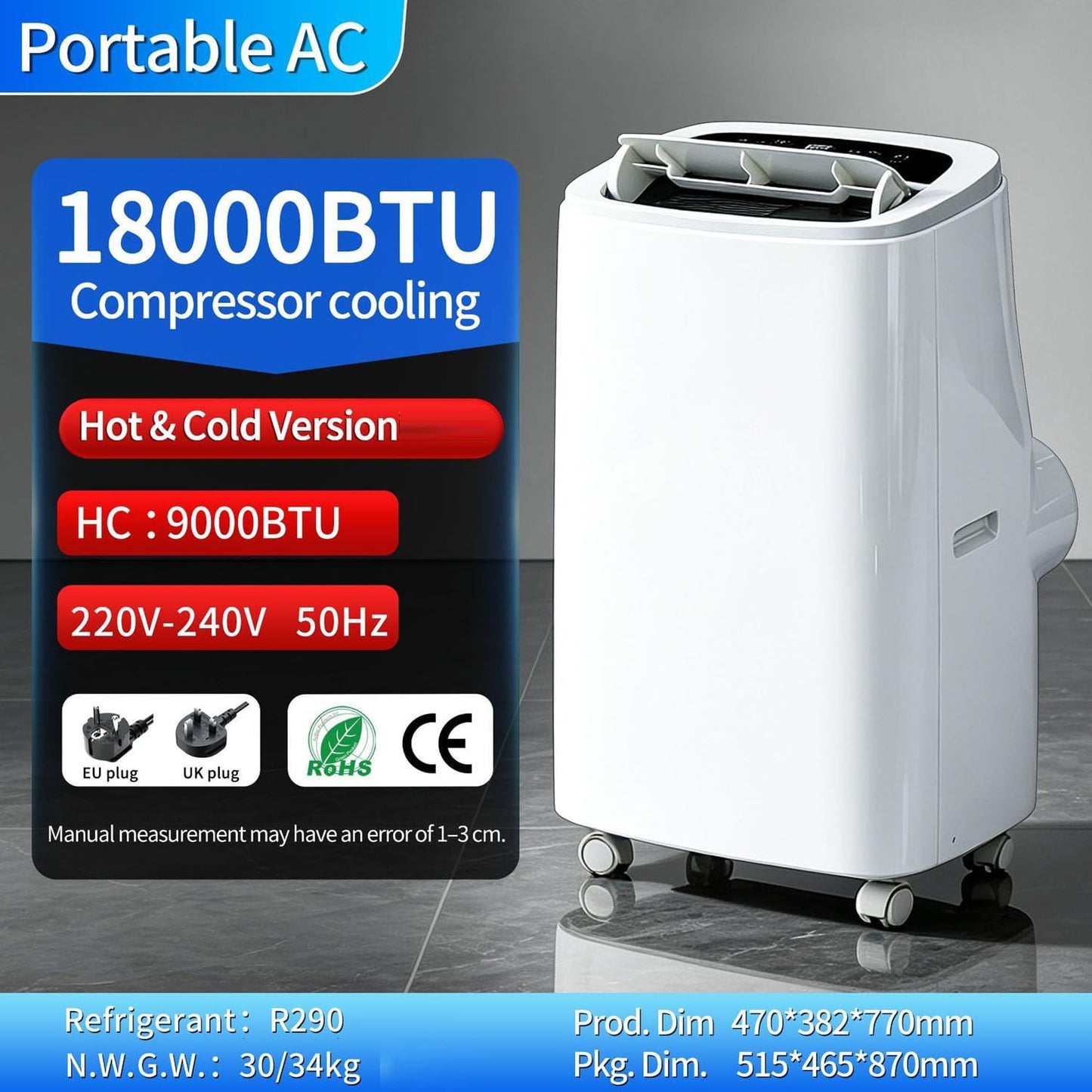 Clim Mobile 18000 Btu Refroidissement Chauffage 9000BTU | Déshumidification Ventilation, Débit Air élevé, Structure Robuste Adapté Salon Grande Pièce Domestique