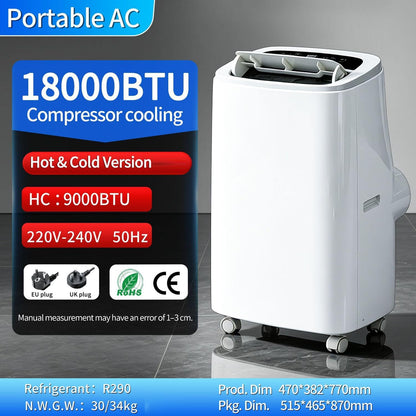 Clim Mobile 18000 Btu Refroidissement Chauffage 9000BTU | Déshumidification Ventilation, Débit Air élevé, Structure Robuste Adapté Salon Grande Pièce Domestique