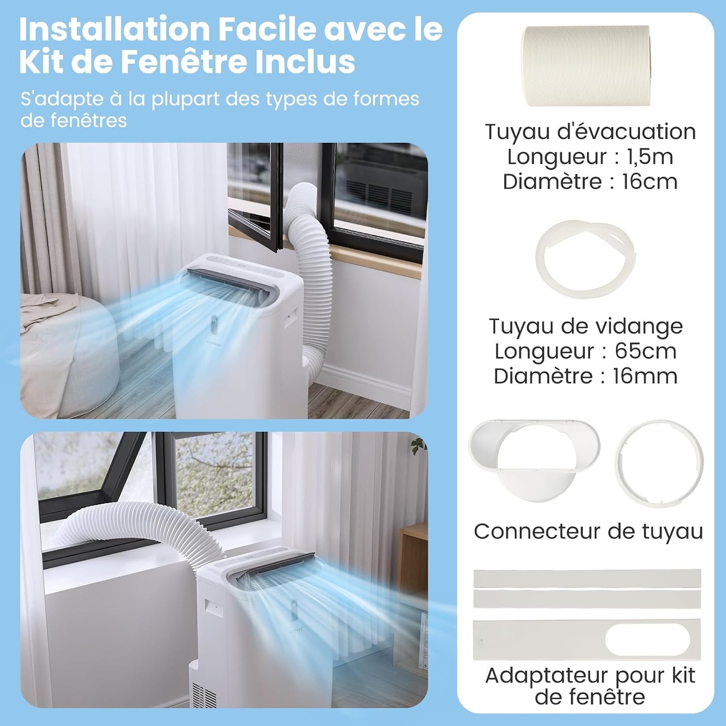 COSTWAY Climatiseur Mobile Silencieux 16000BTU, 5 EN 1,Refroidissement,Chauffage,Ventilateur,Déshumidificateur,Mode Nuit,Climatisation Rapide,Clim Mobile