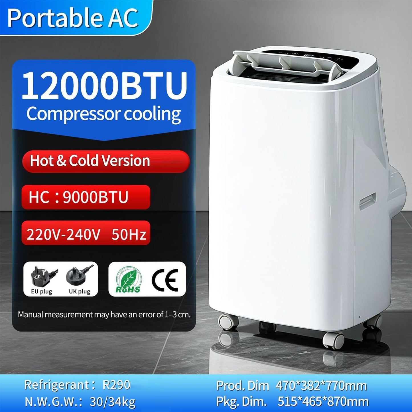 Clim Mobile 18000 Btu Refroidissement Chauffage 9000BTU | Déshumidification Ventilation, Débit Air élevé, Structure Robuste Adapté Salon Grande Pièce Domestique