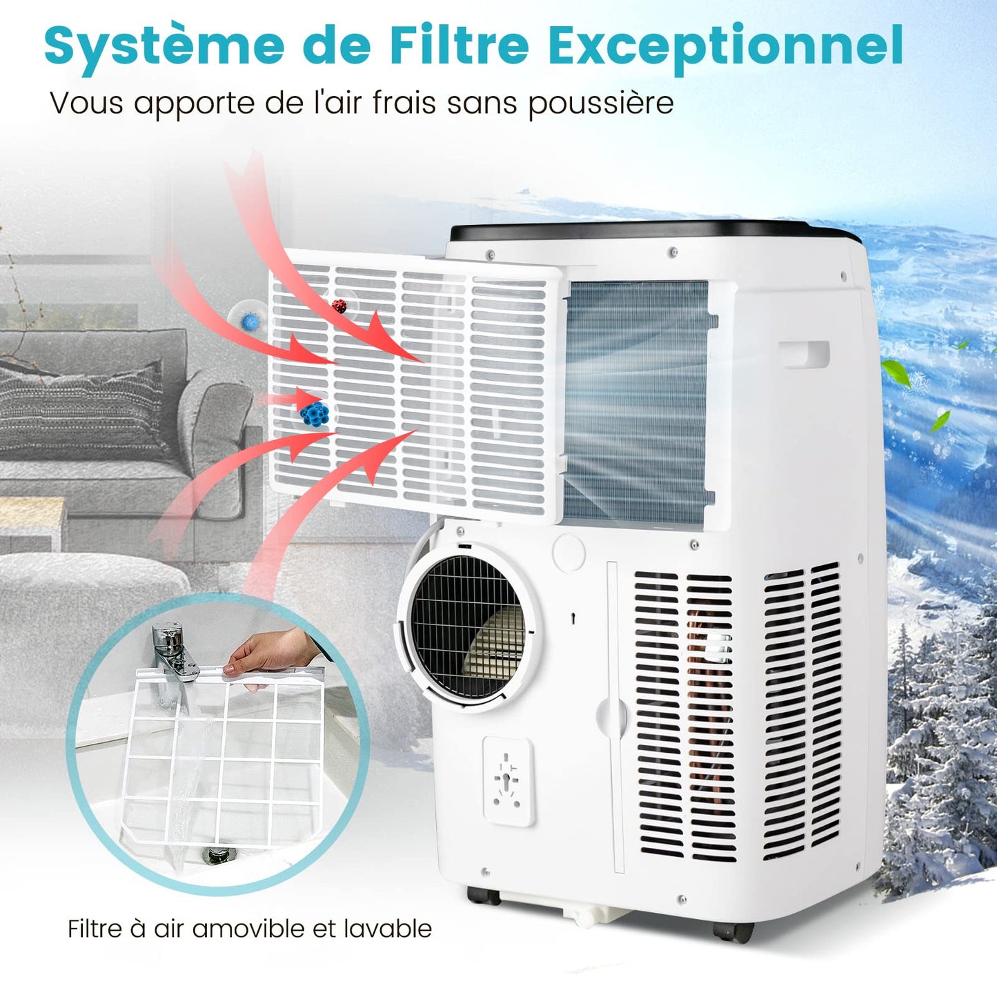 COSTWAY Climatiseur Mobile Silencieux 16000BTU, 5 EN 1,Refroidissement,Chauffage,Ventilateur,Déshumidificateur,Mode Nuit,Climatisation Rapide,Clim Mobile