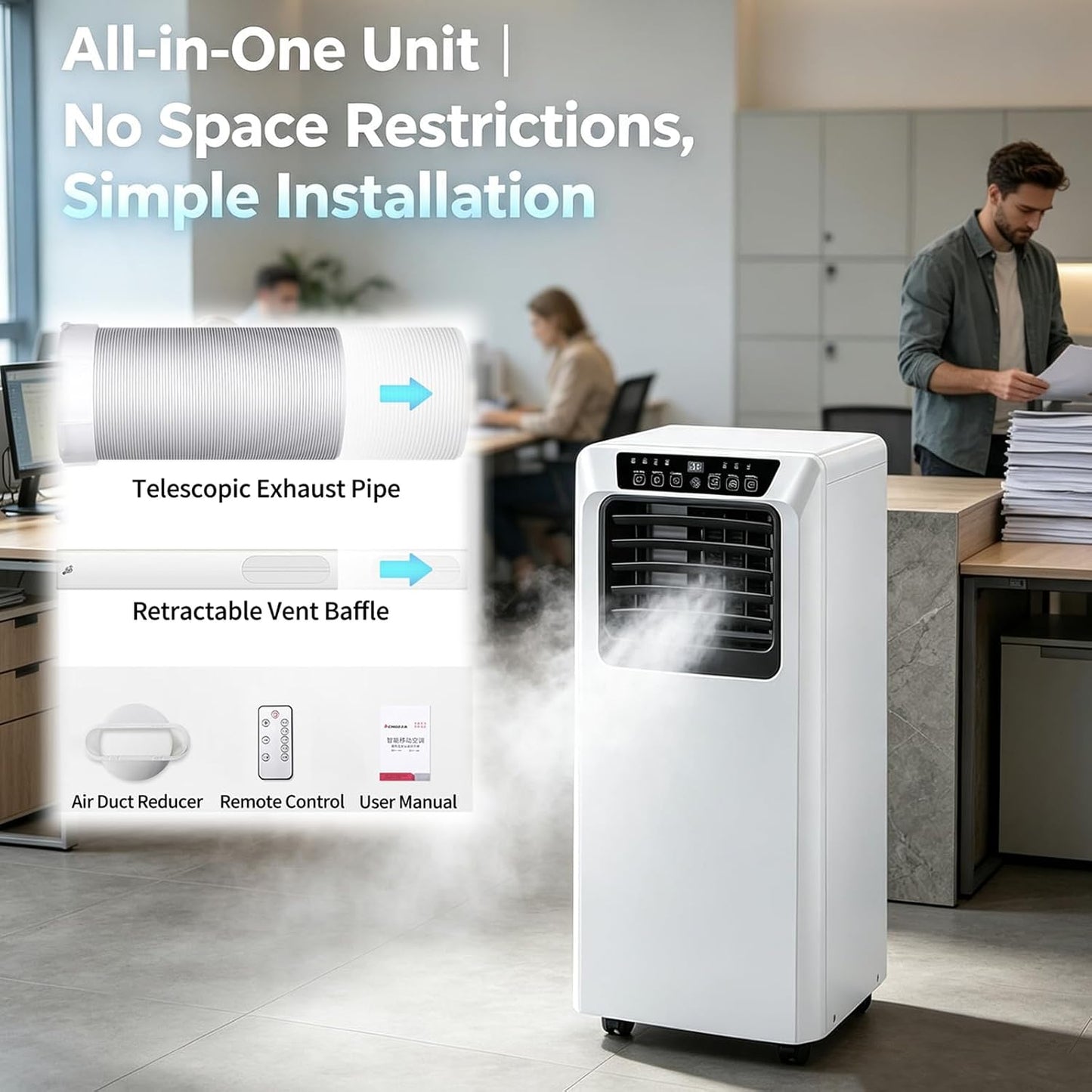 Air Pro 12000 BTU Climatiseur portable AC, unité intelligente Wifi 4-en-1 avec minuterie 24h et kit de fenêtre. Refroidisseur mobile écoénergétique de classe A pour pièces jusqu'à 30m2