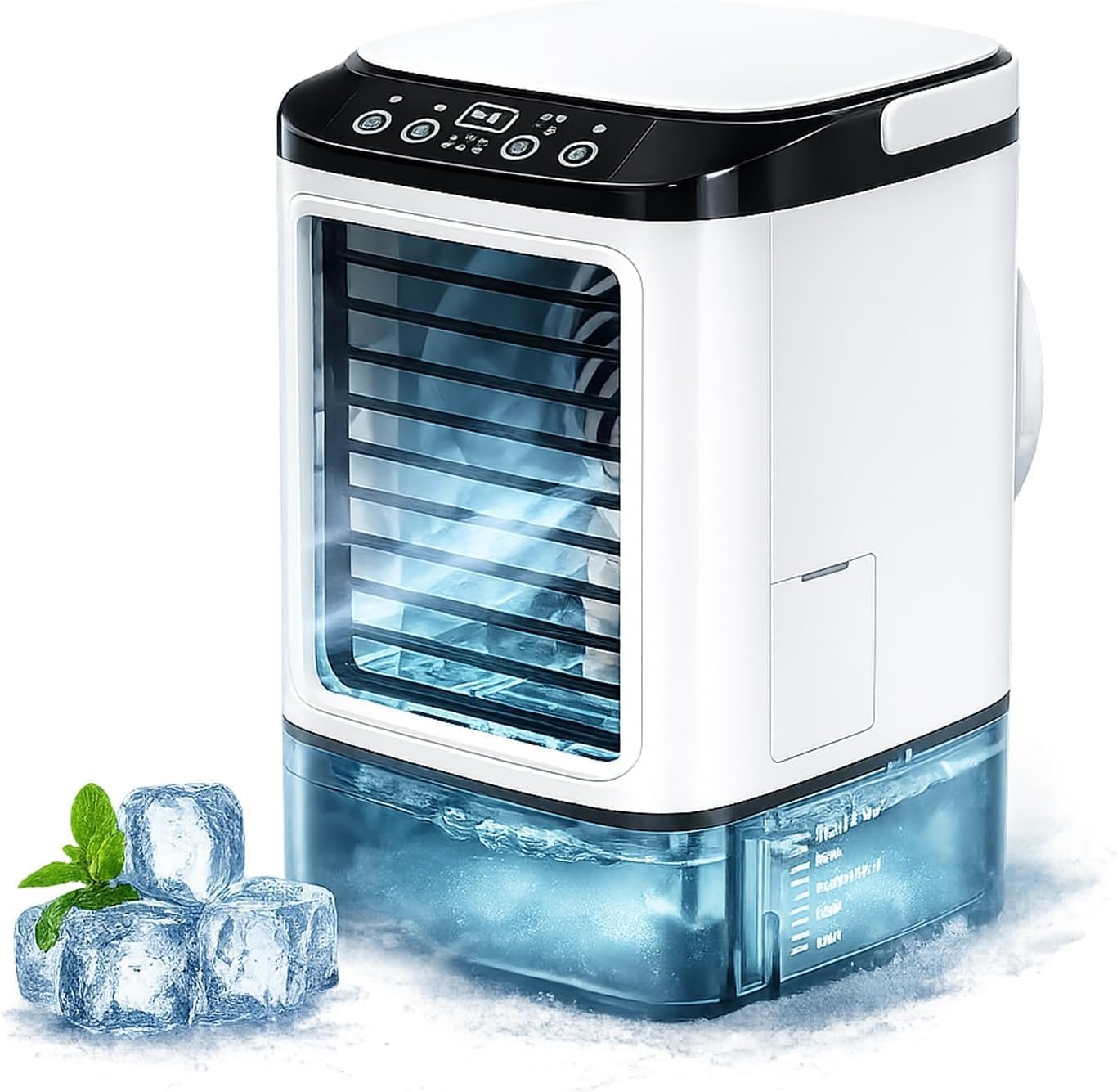 Climatiseur Mobile 2026 sans Évacuation, 4 Vitesses, avec Moule à Glaçons, Brumisation, LED 7 Couleurs et Réservoir 900 ml – Rafraîchisseur d'Air Silencieux (Blanc)