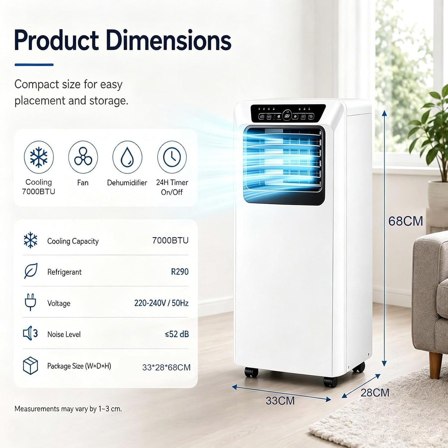 Climatiseur Portable 12000 BTU avec Télécommande Unité AC Mobile 3 en 1 pour Salon Bureau À Domicile Salle De Sport Garage Refroidissement Rapide pour Grands Espaces Jusqu'à 320 M² 12000BTU
