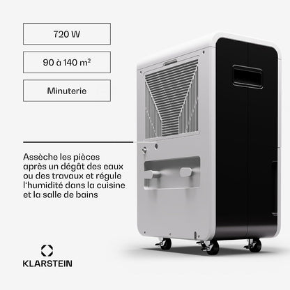 Klarstein DryFy Connect 60L Déshumidificateur, 60L/24h, Wi-Fi, Réservoir 8L, Minuterie 24h, Silencieux, Portable, Pour Salle de Bain & Pièces 45-65m², Anthracite