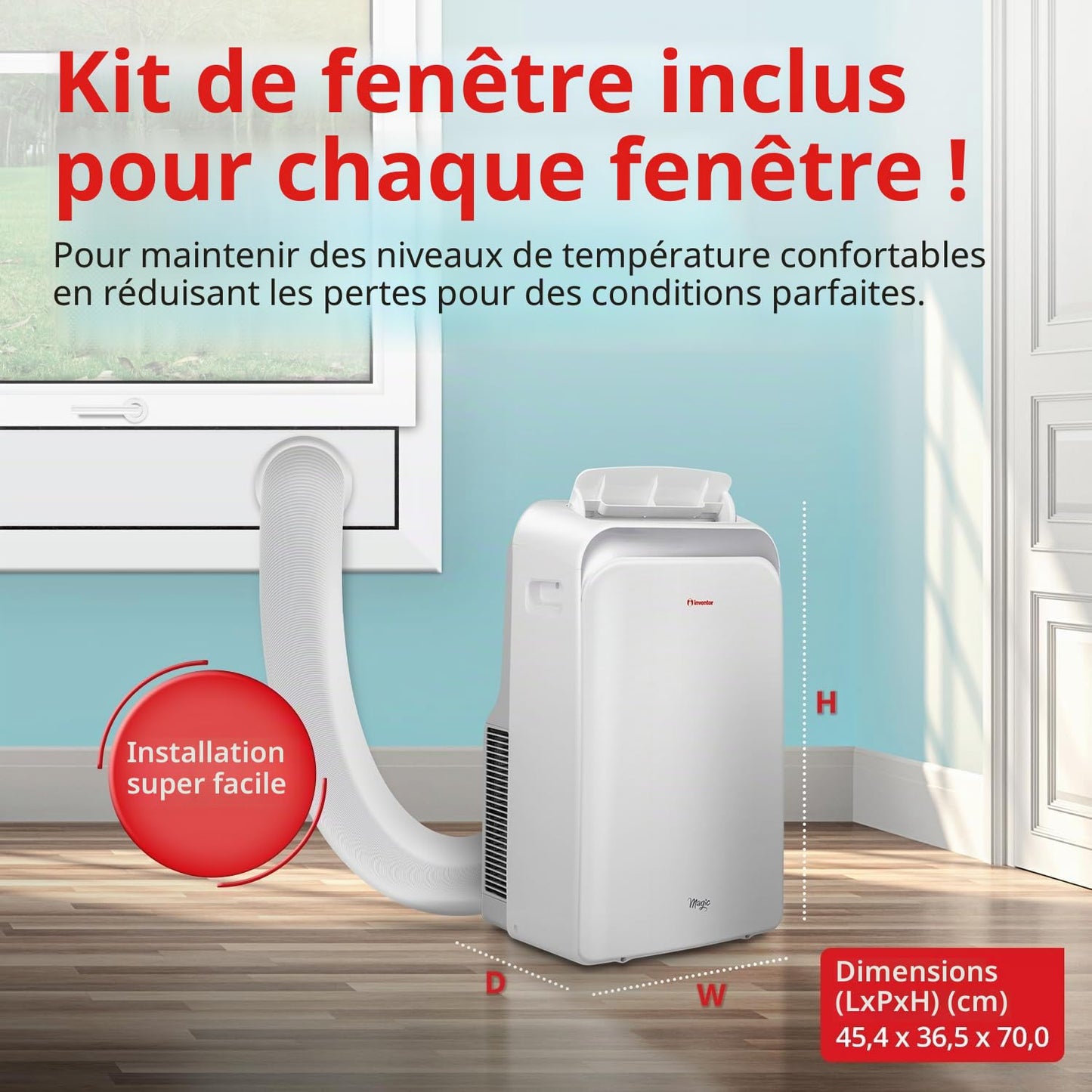 Magic Inventeur Climatiseur portable 12 000 BTU refroidissement, chauffage, déshumidificateur, ventilateur, affichage numérique, télécommande, 3 vitesses, minuterie 24h