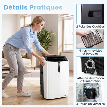 COSTWAY Climatiseur Mobile Silencieux 16000BTU, 5 EN 1,Refroidissement,Chauffage,Ventilateur,Déshumidificateur,Mode Nuit,Climatisation Rapide,Clim Mobile