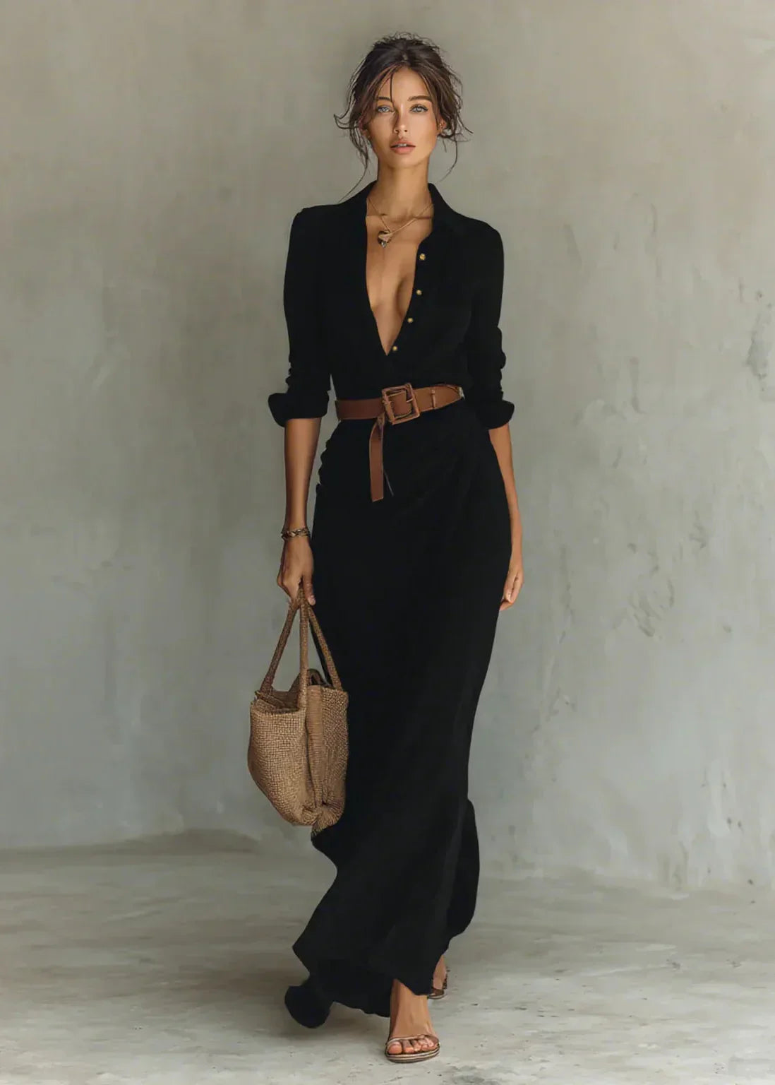 Soléna | Robe longue fluide ceinturée