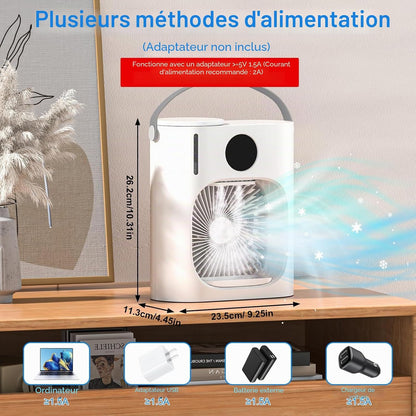 Climatiseur Mobile, GuKKK Climatiseur Portable Silencieux 900ML, 4 en 1 Refroidisseur d'Air, USB Mini Air Climatiseur Ventilateur, 3 Vitesses, 2 Modes de Brumisation, pour Chambre