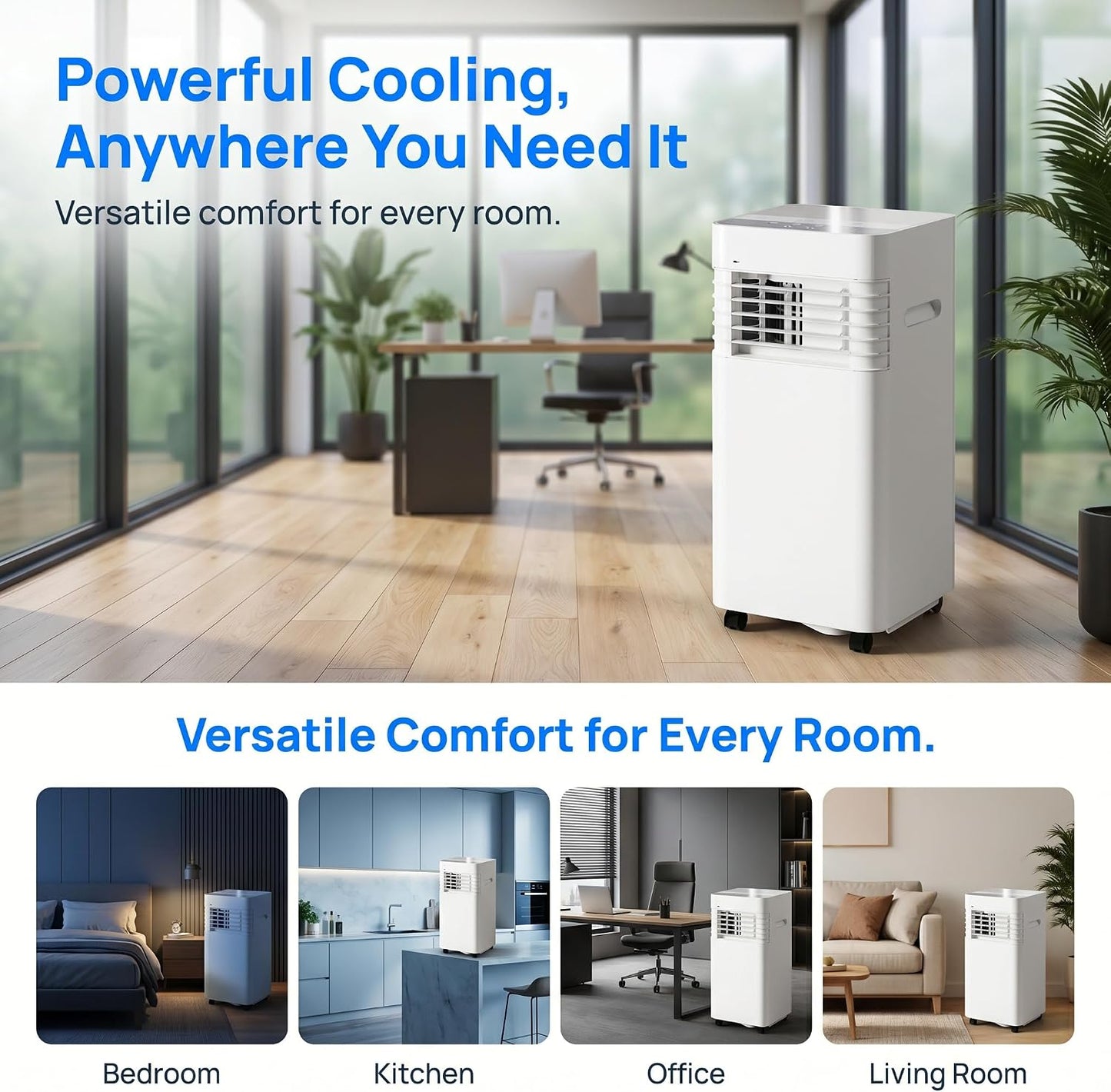 Climatiseur portable 12 000 BTU avec télécommande, minuterie, oscillation, kit de fenêtre pour espaces de 300 m², refroidissement écoénergétique