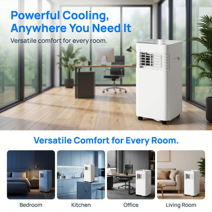 Climatiseur portable 12 000 BTU – Télécommande, minuterie 24 heures, kit d'installation, 2 vitesses, oscillation à 120 ° pour pièces jusqu'à 300 m² de refroidissement