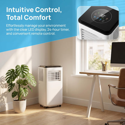Climatiseur portable 12 000 BTU – Télécommande, minuterie 24 heures, kit d'installation, 2 vitesses, oscillation à 120 ° pour pièces jusqu'à 300 m² de refroidissement