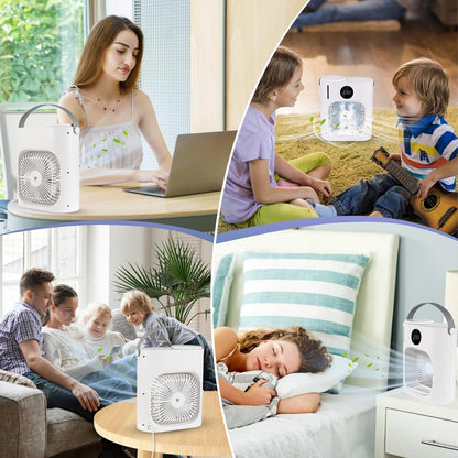 Climatiseur Mobile, GuKKK Climatiseur Portable Silencieux 900ML, 4 en 1 Refroidisseur d'Air, USB Mini Air Climatiseur Ventilateur, 3 Vitesses, 2 Modes de Brumisation, pour Chambre