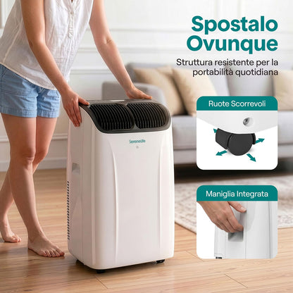 SereneLife Climatiseur Portable 12 000 BTU – Clim Mobile 3 en 1 Silencieuse avec WiFi, Déshumidificateur, Ventilation, Rafraîchisseur d’Air, Kit Fenêtre, Télécommande, Contrôle APP, Minuterie 24 h