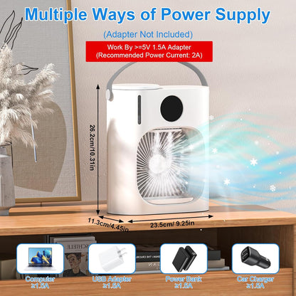 Climatiseur Mobile, GuKKK Climatiseur Portable Silencieux 900ML, 4 en 1 Refroidisseur d'Air, USB Mini Air Climatiseur Ventilateur, 3 Vitesses, 2 Modes de Brumisation, pour Chambre