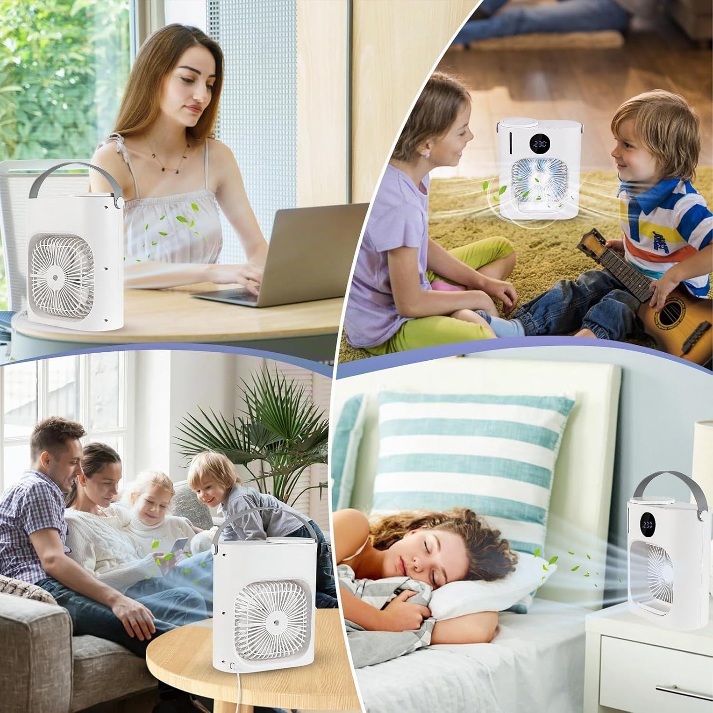 Climatiseur Mobile, GuKKK Climatiseur Portable Silencieux 900ML, 4 en 1 Refroidisseur d'Air, USB Mini Air Climatiseur Ventilateur, 3 Vitesses, 2 Modes de Brumisation, pour Chambre