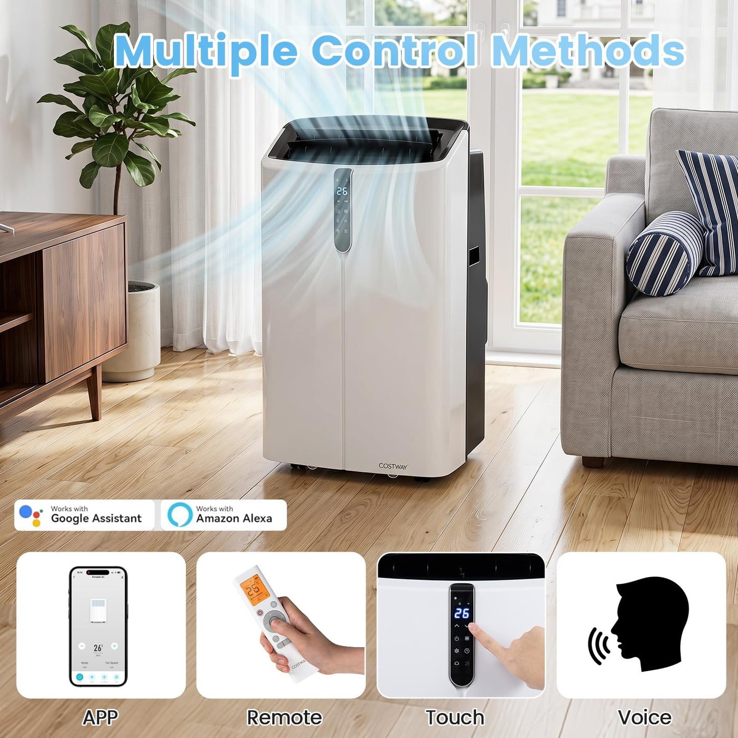 COSTWAY Climatiseur Mobile Silencieux 16000BTU, 5 EN 1,Refroidissement,Chauffage,Ventilateur,Déshumidificateur,Mode Nuit,Climatisation Rapide,Clim Mobile