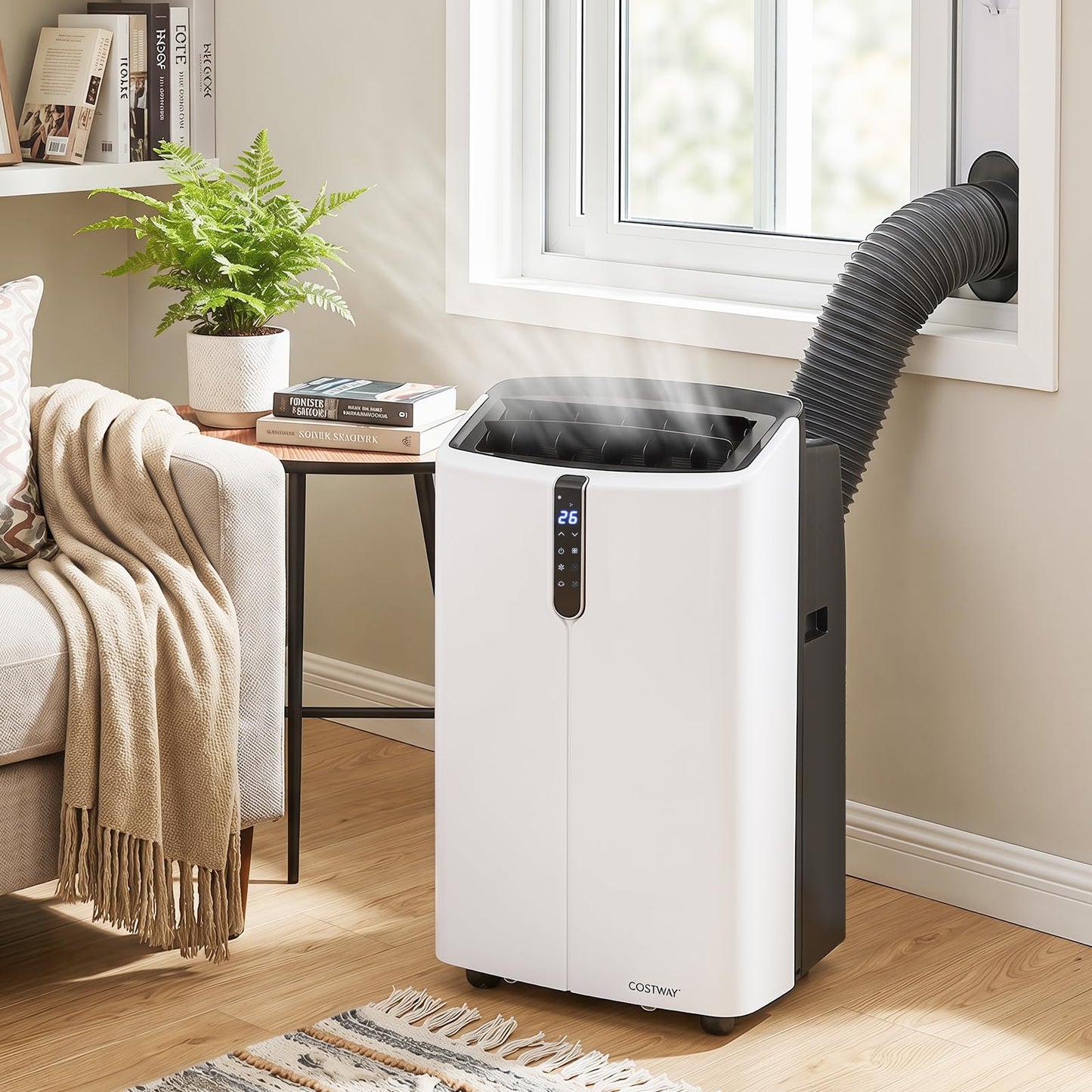 COSTWAY Climatiseur Mobile Silencieux 16000BTU, 5 EN 1,Refroidissement,Chauffage,Ventilateur,Déshumidificateur,Mode Nuit,Climatisation Rapide,Clim Mobile