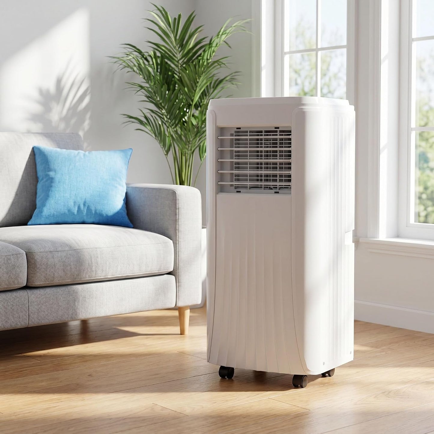 Climatiseur portable 12 000 BTU, refroidissement et déshumidificateur, 2 réglages de vitesse, minuterie 24h, kit de fenêtre, oscillation à 120 ° pour pièces jusqu'à 300 m²