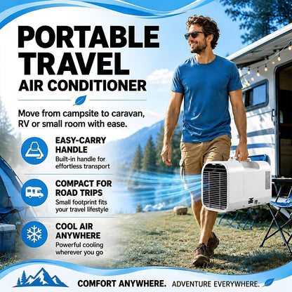 Climatiseur portable 220V à double tuyau, Refroidit vite 5100BTU | Climatiseur mobile 4-en-1 avec refroidissement, déshumidification, ventilation & modes sommeil pour camping, tentes, chambre