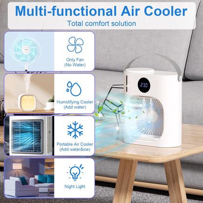Climatiseur Mobile, GuKKK Climatiseur Portable Silencieux 900ML, 4 en 1 Refroidisseur d'Air, USB Mini Air Climatiseur Ventilateur, 3 Vitesses, 2 Modes de Brumisation, pour Chambre