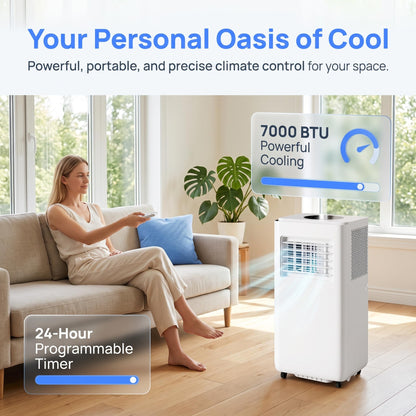 Climatiseur portable 12 000 BTU – Télécommande, minuterie 24 heures, kit d'installation, 2 vitesses, oscillation à 120 ° pour pièces jusqu'à 300 m² de refroidissement