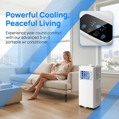 Climatiseur portable 12 000 BTU – Télécommande, minuterie 24 heures, kit d'installation, 2 vitesses, oscillation à 120 ° pour pièces jusqu'à 300 m² de refroidissement