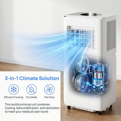 Climatiseur portable 12000 BTU avec télécommande, minuterie 24h, kit d'installation, 2 vitesses, oscillation à 120° pour pièces jusqu'à 300 m²