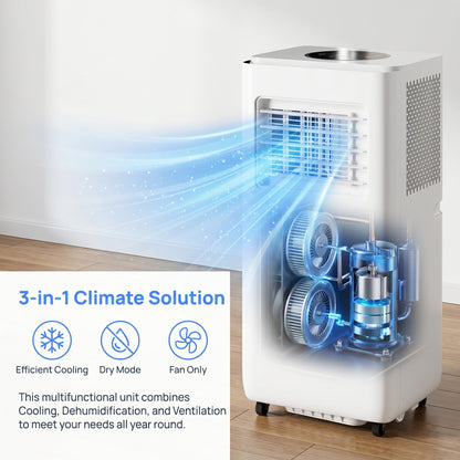 Climatiseur portable 12 000 BTU – Télécommande, minuterie 24 heures, kit d'installation, 2 vitesses, oscillation à 120 ° pour pièces jusqu'à 300 m² de refroidissement