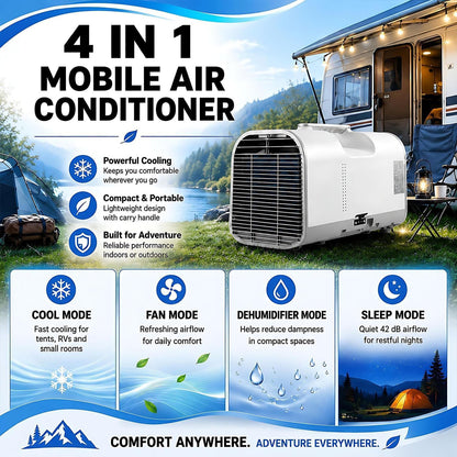 Climatiseur portable 220V à double tuyau, Refroidit vite 5100BTU | Climatiseur mobile 4-en-1 avec refroidissement, déshumidification, ventilation & modes sommeil pour camping, tentes, chambre