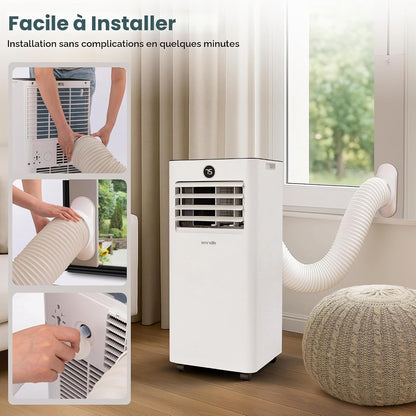 SereneLife Climatiseur Mobile 7000 BTU avec Chauffage, Jusqu'à 31 m² – Silencieux 55 dB, Déshumidificateur, Ventilateur, Télécommande et Écran LED