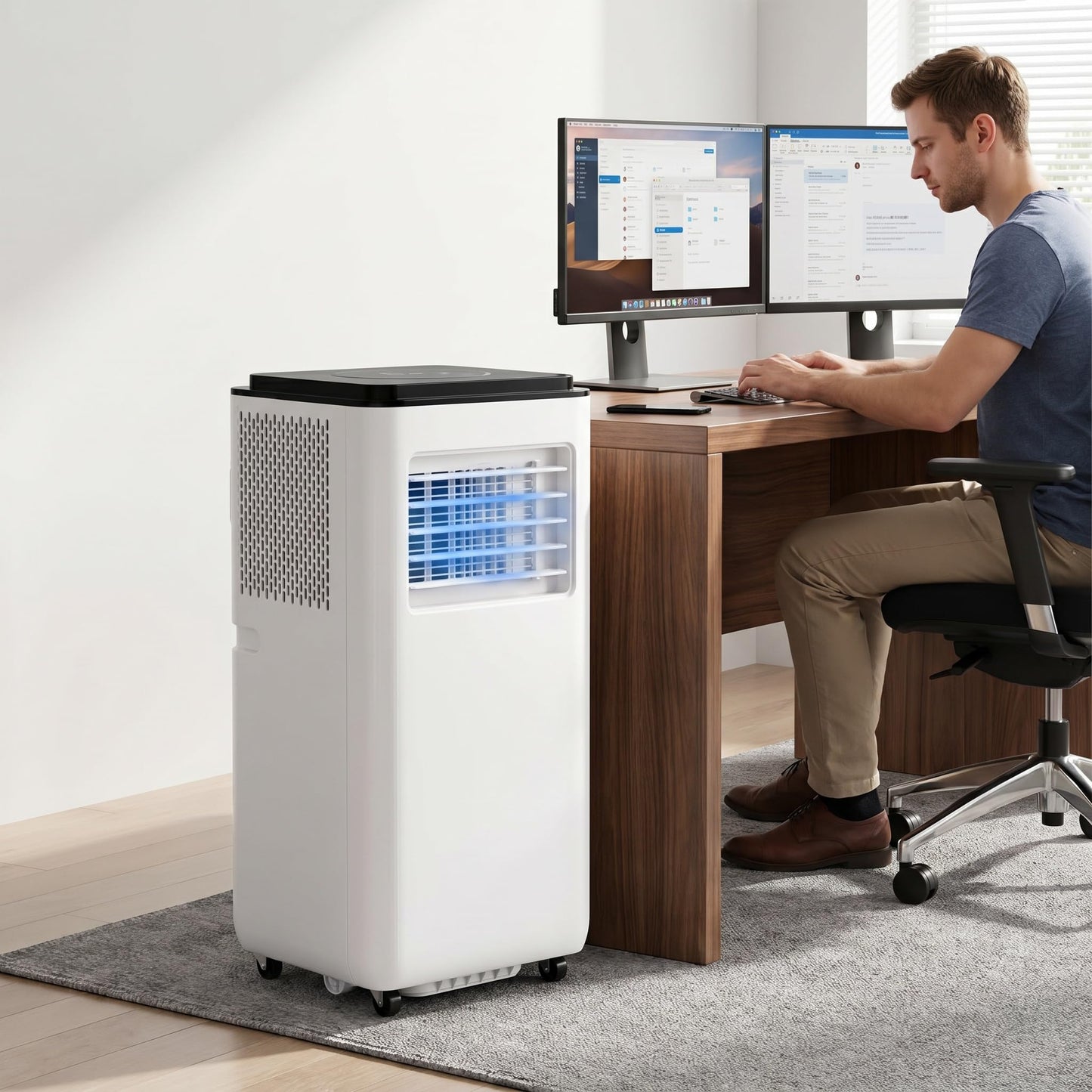 Climatiseur portable 12 000 BTU – Télécommande, minuterie 24 heures, kit d'installation, 2 vitesses, oscillation à 120 ° pour pièces jusqu'à 300 m² de refroidissement