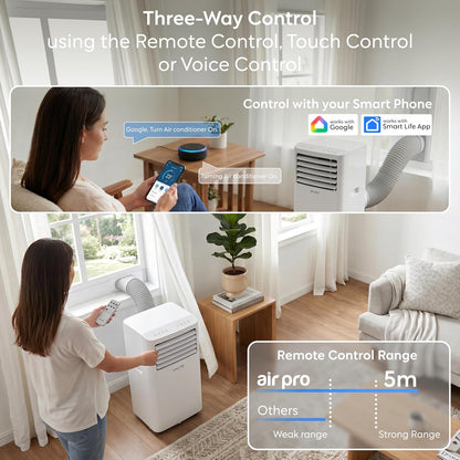 Air Pro 12000 BTU Climatiseur portable AC, unité intelligente Wifi 4-en-1 avec minuterie 24h et kit de fenêtre. Refroidisseur mobile écoénergétique de classe A pour pièces jusqu'à 30m2