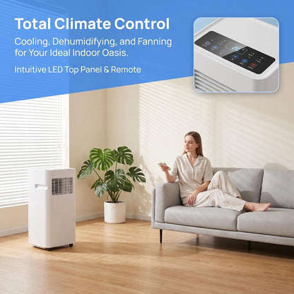 Climatiseur portable 12 000 BTU, refroidissement et déshumidificateur efficaces, fonctionnement silencieux, affichage numérique, kit d'installation de fenêtre, minuterie de 24 heures pour 300 m²