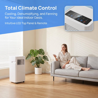 Climatiseur portable 12 000 BTU, refroidissement et déshumidificateur efficaces, fonctionnement silencieux, affichage numérique, kit d'installation de fenêtre, minuterie de 24 heures pour 300 m²