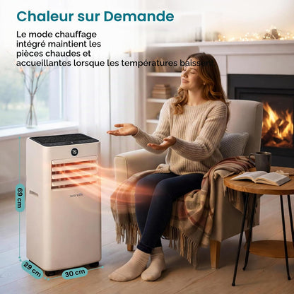 SereneLife Climatiseur Mobile 7000 BTU avec Chauffage, Jusqu'à 31 m² – Silencieux 55 dB, Déshumidificateur, Ventilateur, Télécommande et Écran LED