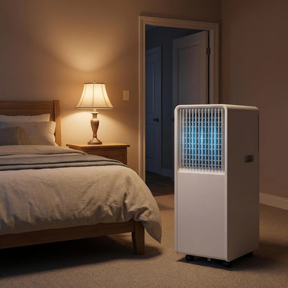 Climatiseur portable jusqu'à 300 pi², unité AC silencieuse avec ventilateur rafraîchissant et déshumidificateur, minuterie 24H et télécommande, installation facile pour la chambre à coucher