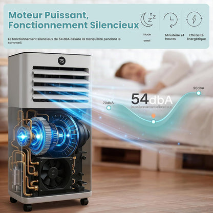 SereneLife Climatiseur Mobile 7000 BTU avec Chauffage, Jusqu'à 31 m² – Silencieux 55 dB, Déshumidificateur, Ventilateur, Télécommande et Écran LED