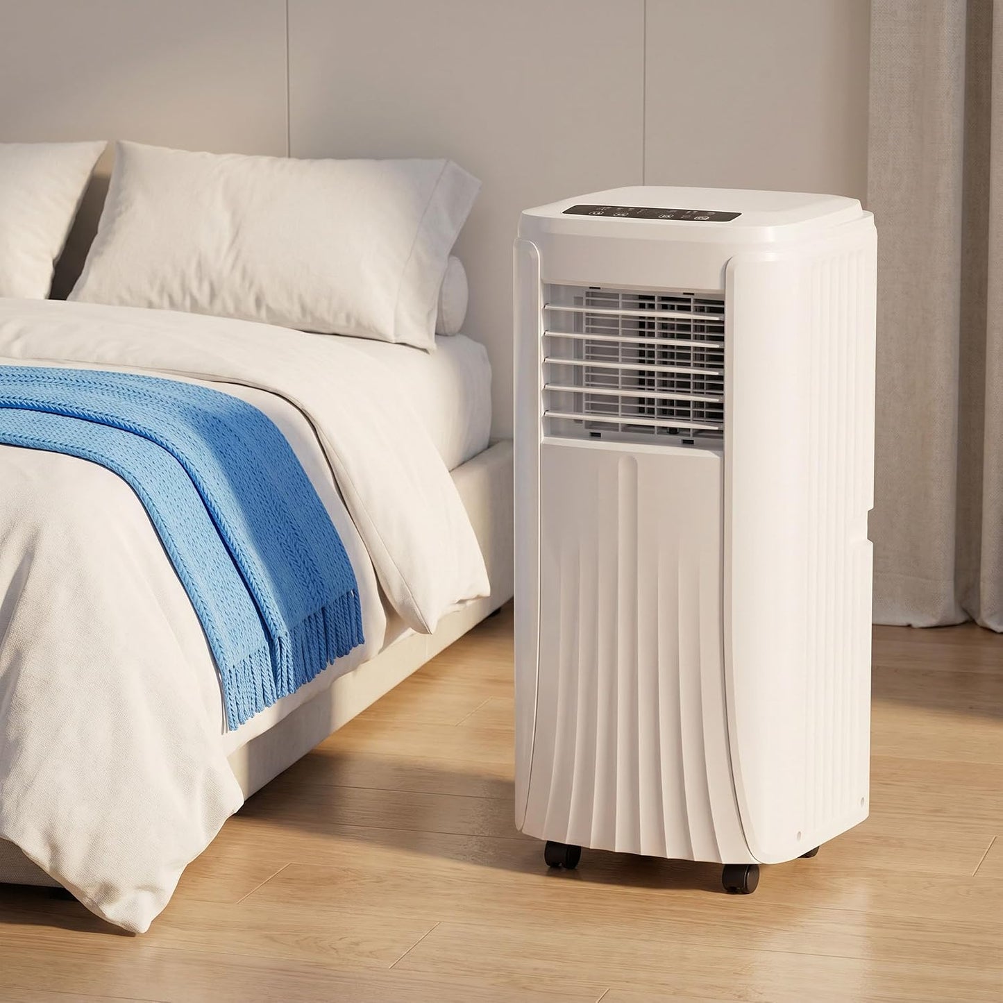 Climatiseur portable 12 000 BTU, refroidissement et déshumidificateur, 2 réglages de vitesse, minuterie 24h, kit de fenêtre, oscillation à 120 ° pour pièces jusqu'à 300 m²