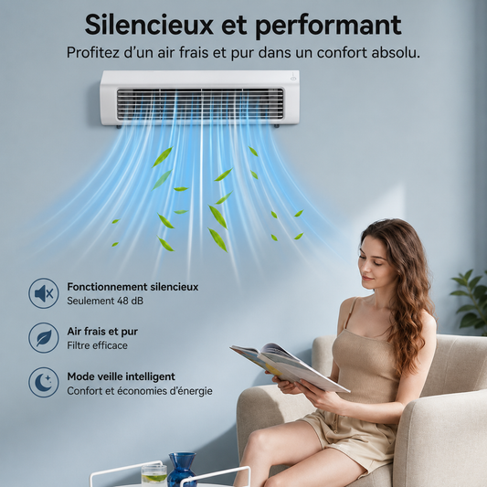 Ventilateur Climatiseur Mural Sans Perçage avec Télécommande – Économe & Compact